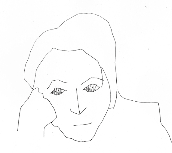 line drawing of person's head and shoulders facing forward